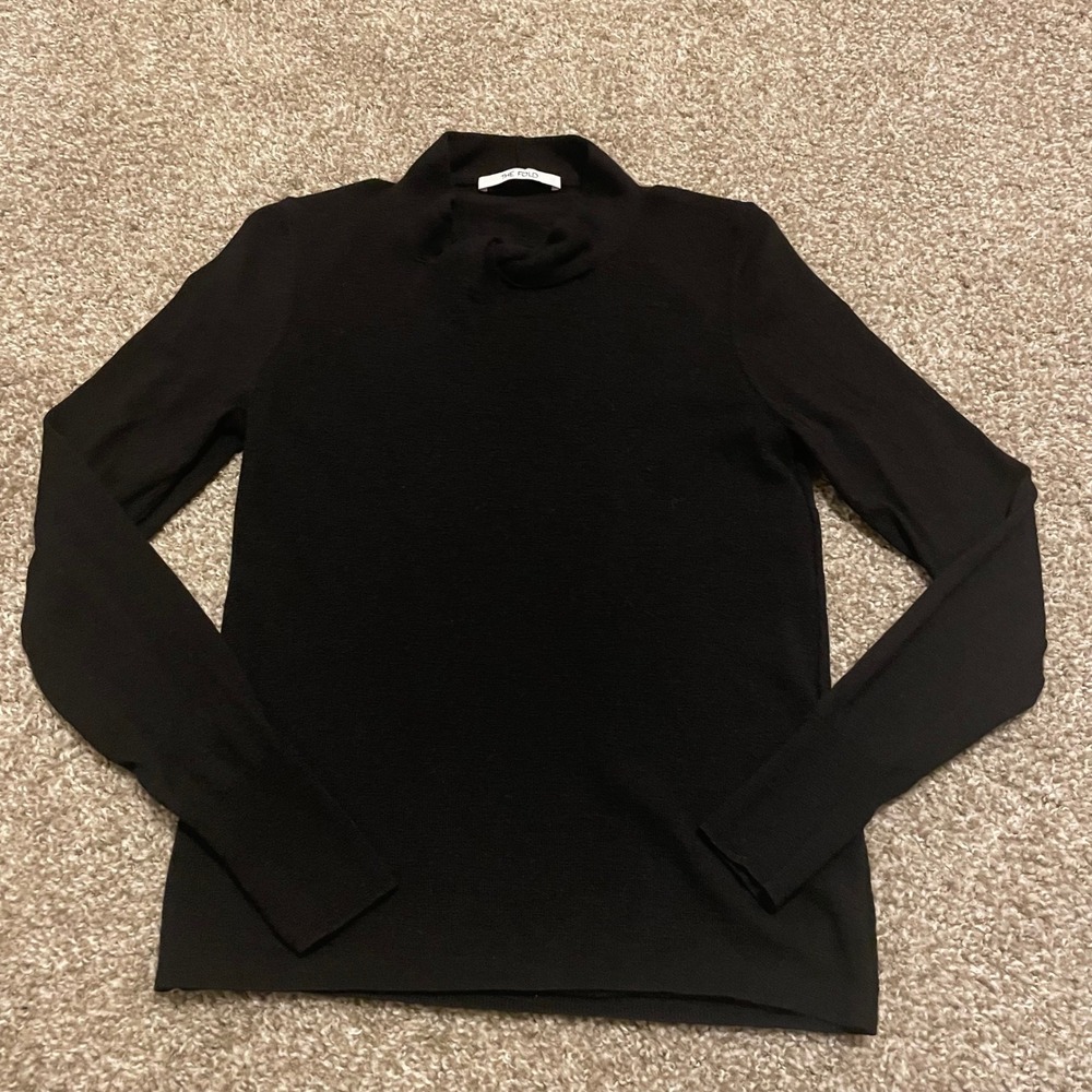 The Fold Twist Neck Sweater Merino Wool Black S Classic minimalist modest preppy - Picture 1 of 4